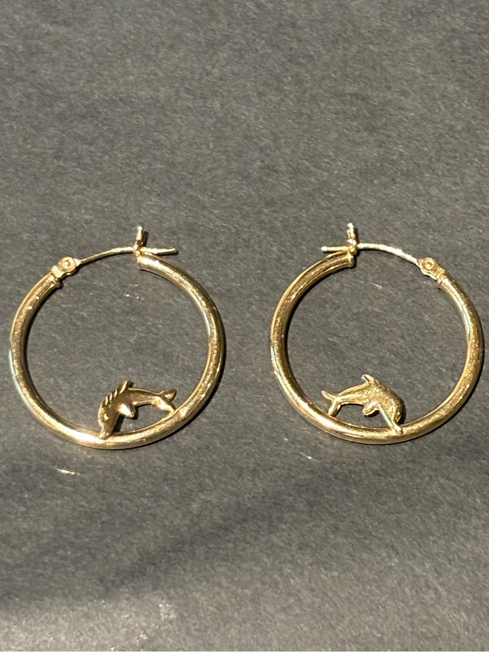 14K Gold Dolphin Hoop Earrings 1 Inch Nautical Hoops - Picture 4 of 7